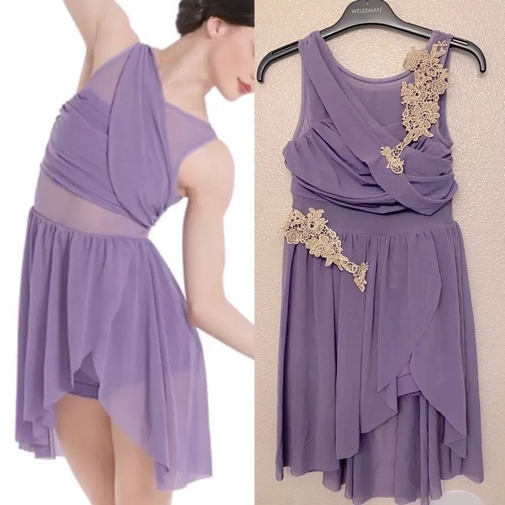 WEISSMAN Balera Dance Costume lavender purple MESH WRAP DRESS D8423 child LC